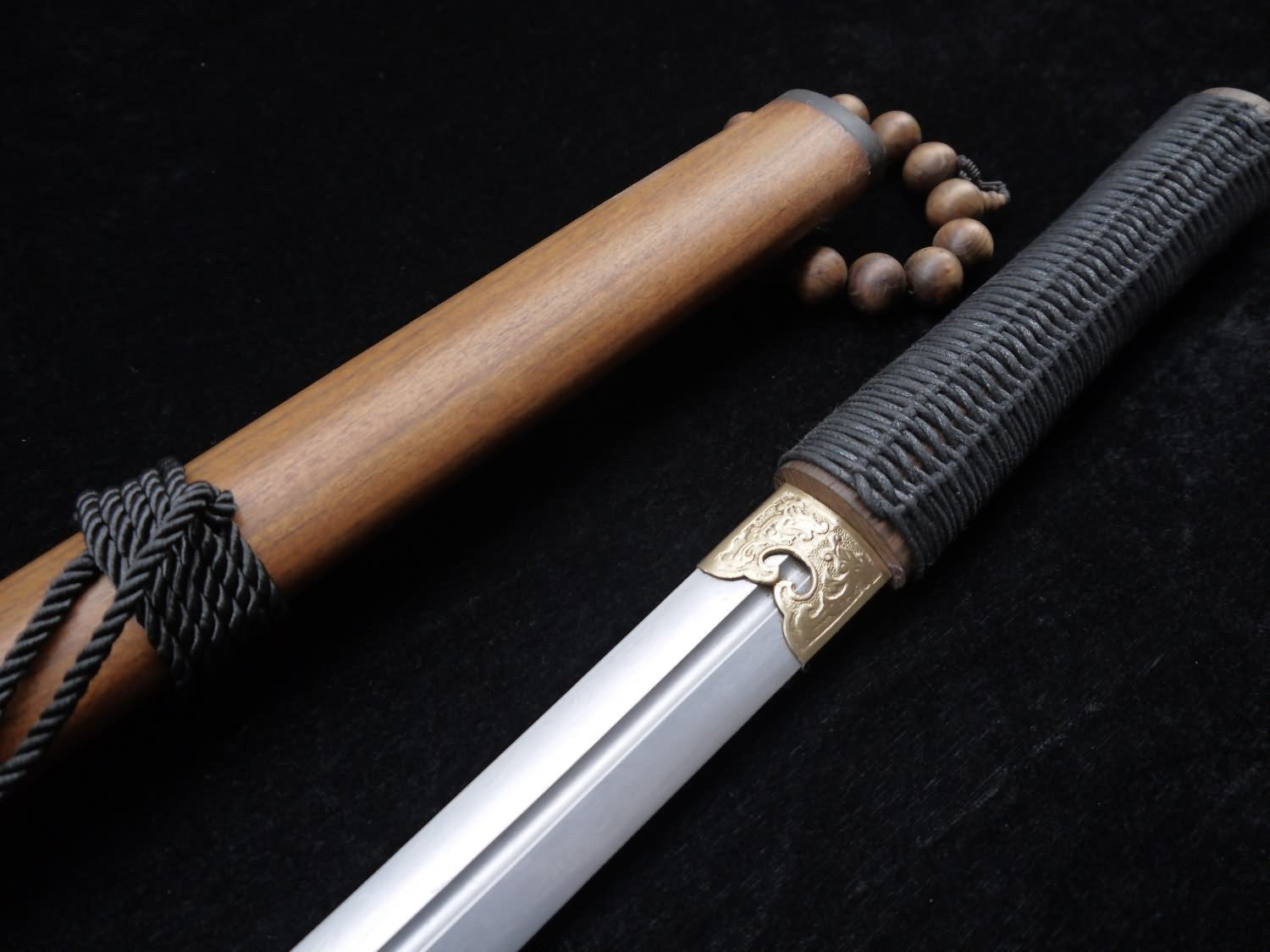 Tang jian,Damascus Steel blade,MAHOGANY,Hand-woven rope slip - Chinese sword shop