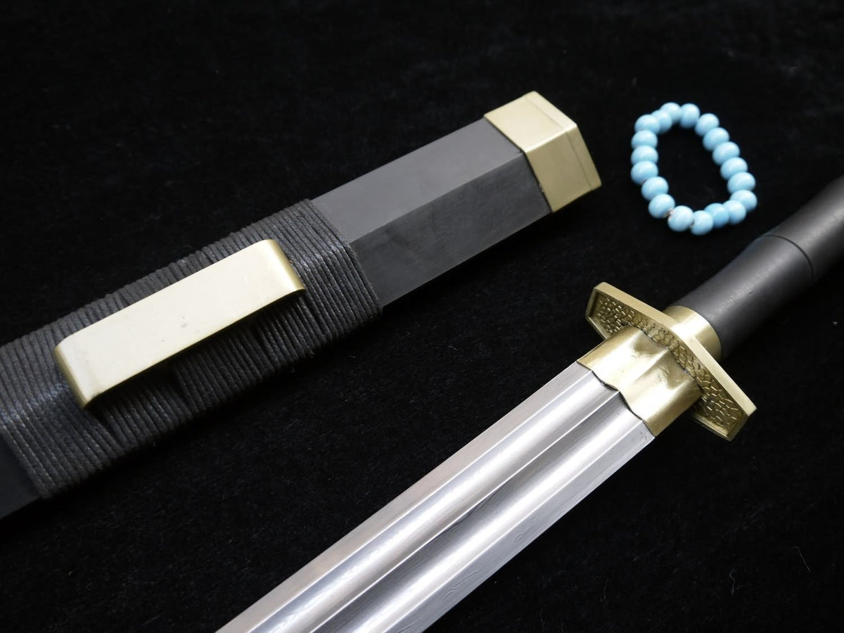 Han jian/Handmade Damascus steel blade/Black wood scabbard/Alloy fitted/Length 31" - Chinese sword shop