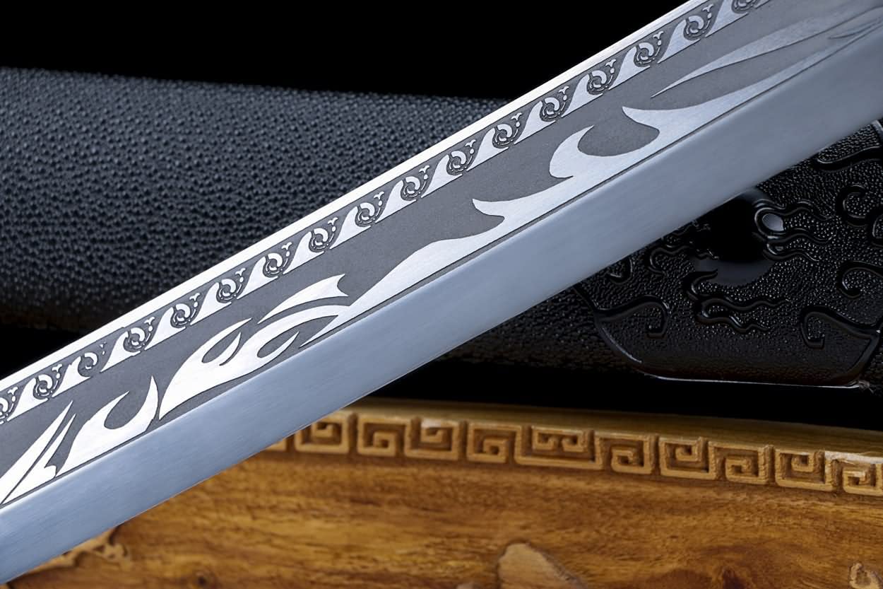 Qing dao,Sword Real,Fully Handmade High Carbon Steel Etch Blade,Alloy Fittings