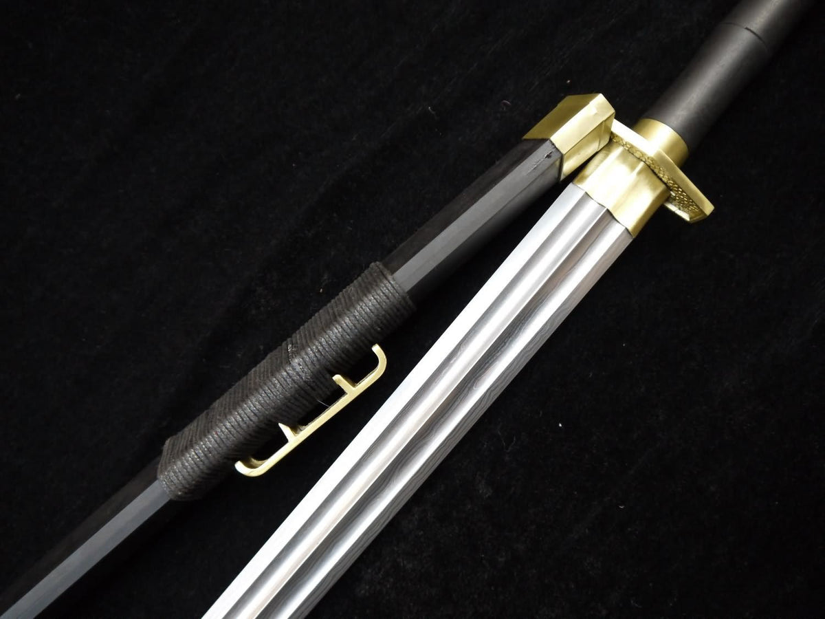 Han jian/Handmade Damascus steel blade/Black wood scabbard/Alloy fitted/Length 31" - Chinese sword shop