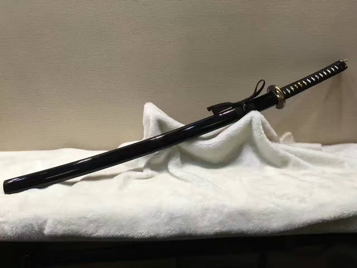 Samurai sword,katana(Medium carbon steel,Alloy fitted,Black paint scabbard)Full tang,Length 39" - Chinese sword shop