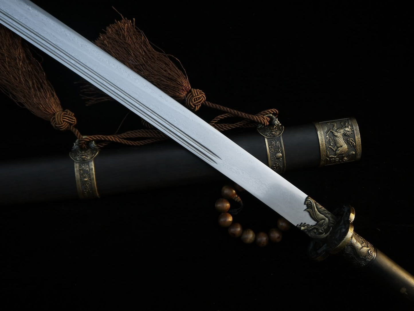 Qing Dynasty broadsword-Damascus steel-Rosewood scabbard-Brass fittings - Chinese sword shop