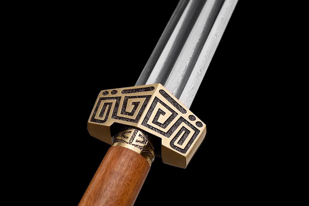 Qinwang jian,Damascus Steel Blade,Brass Fittings,Rosewood Scabbard,chinese sword