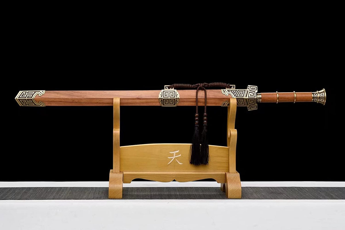 Qinwang jian,Damascus Steel Blade,Brass Fittings,Rosewood Scabbard,chinese sword