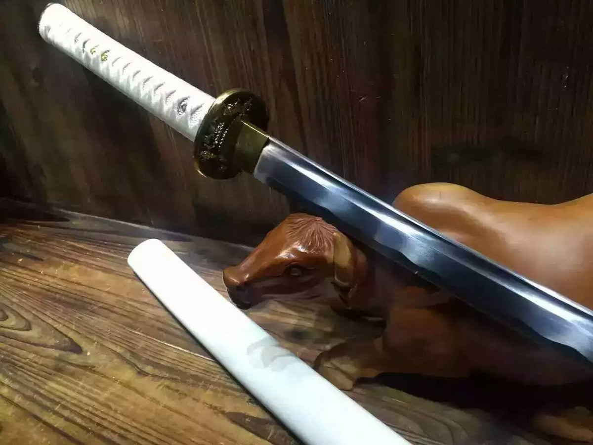 katana/Samurai sword/Medium carbon steel/Alloy fitted/Wood white paint Scabbard/Length 39" - Chinese sword shop