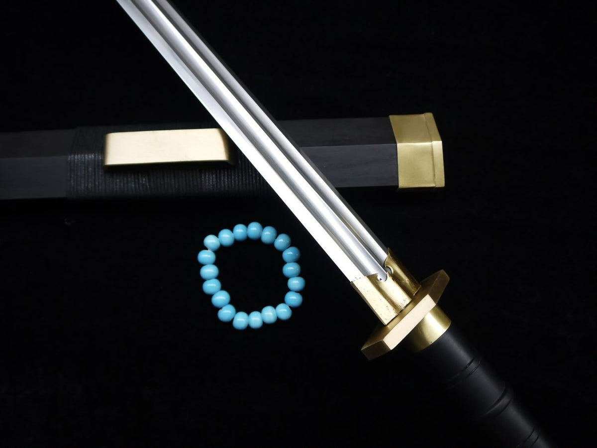 Han swords Handmade Damascus steel blade Black scabbard Brass fitted - Chinese sword shop