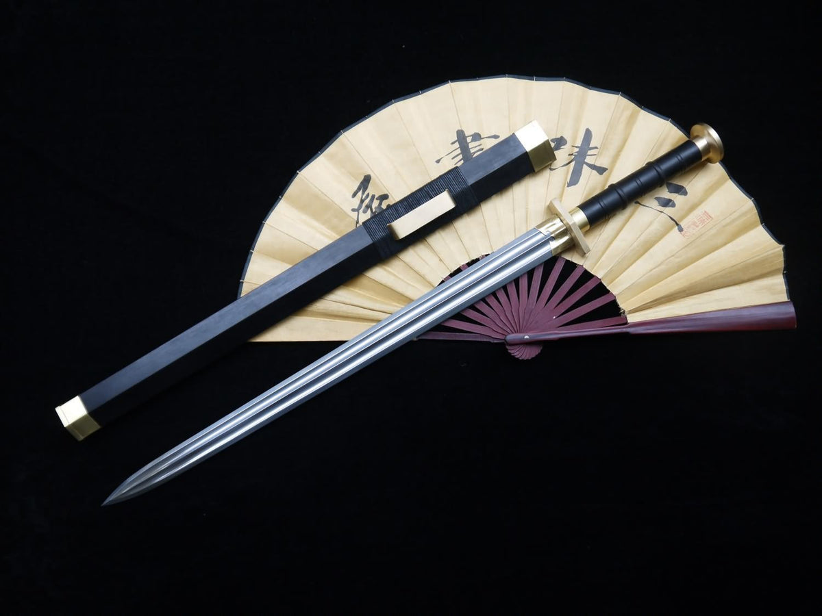 Han swords Handmade Damascus steel blade Black scabbard Brass fitted - Chinese sword shop