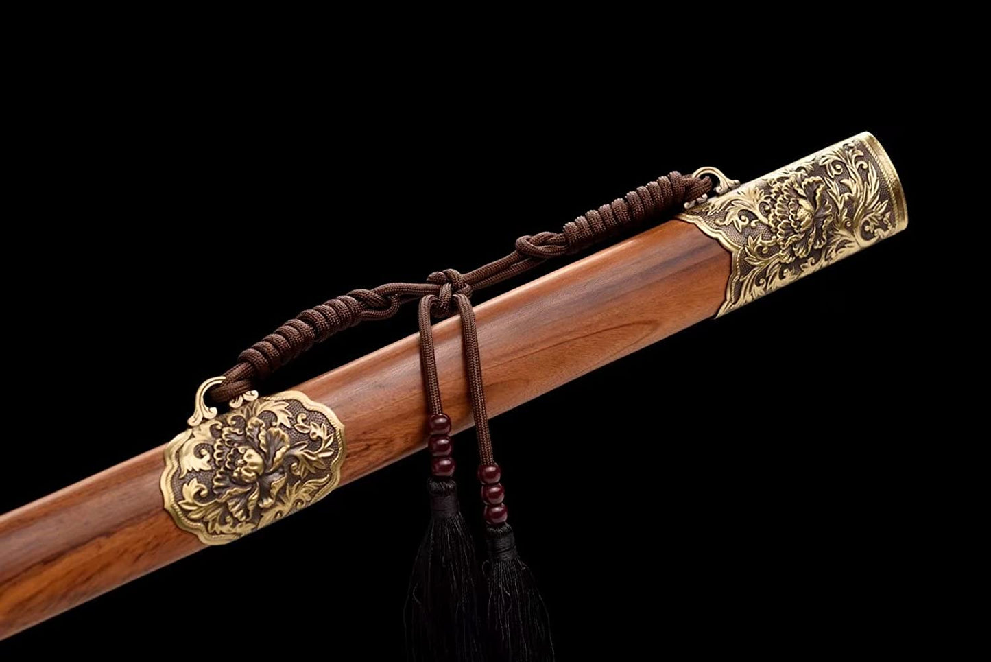Peony Sword Real,Damascus Steel Blade,Brass fittings,Rosewood Scabbard,chinese swords