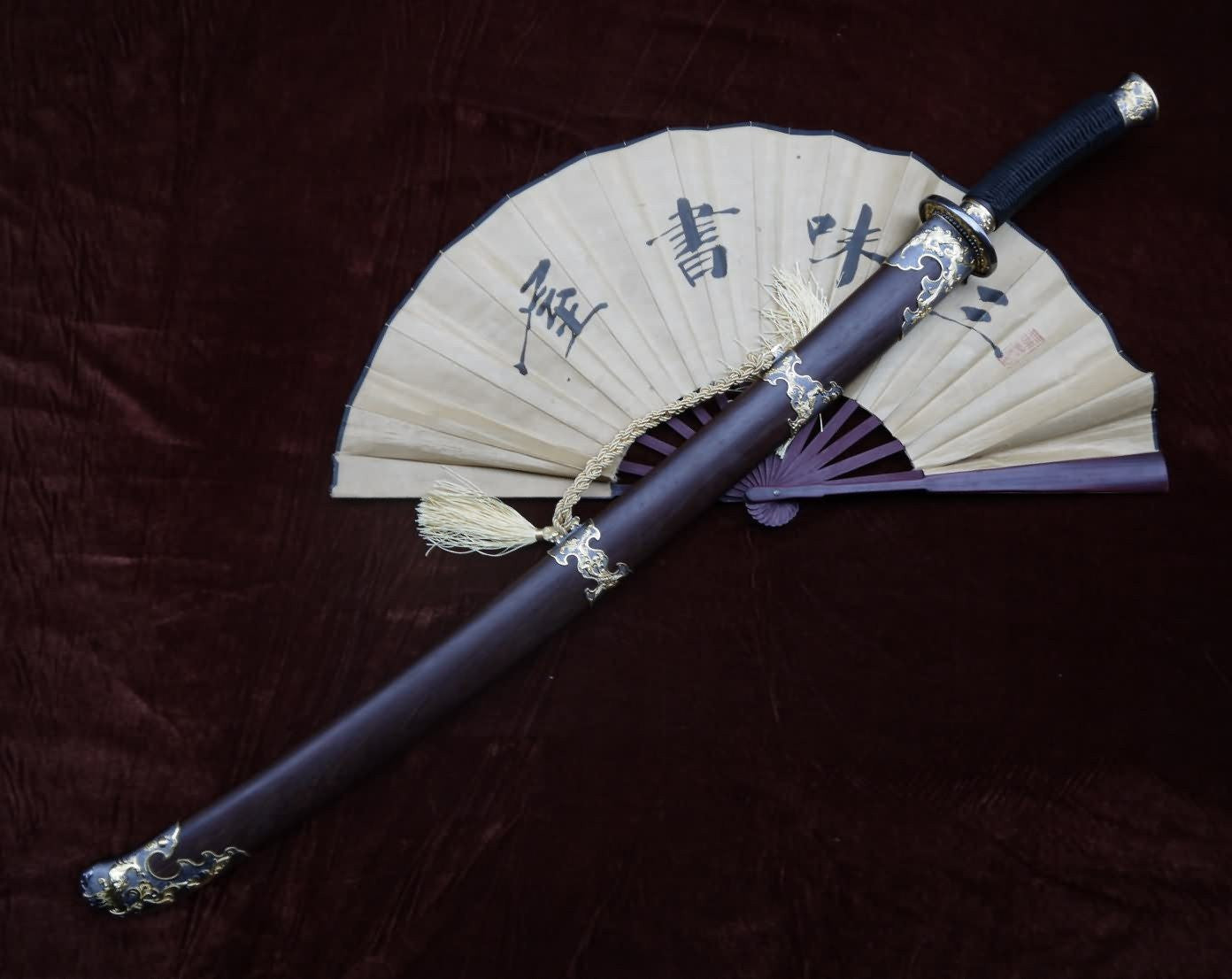 Broadsword Damascus steel blade Ormosia henryi scabbard Alloy fittings - Chinese sword shop