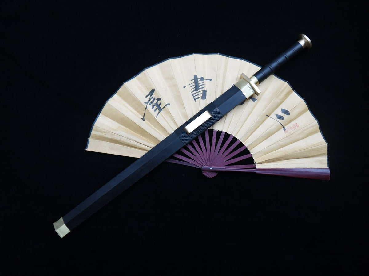 Han swords Handmade Damascus steel blade Black scabbard Brass fitted - Chinese sword shop