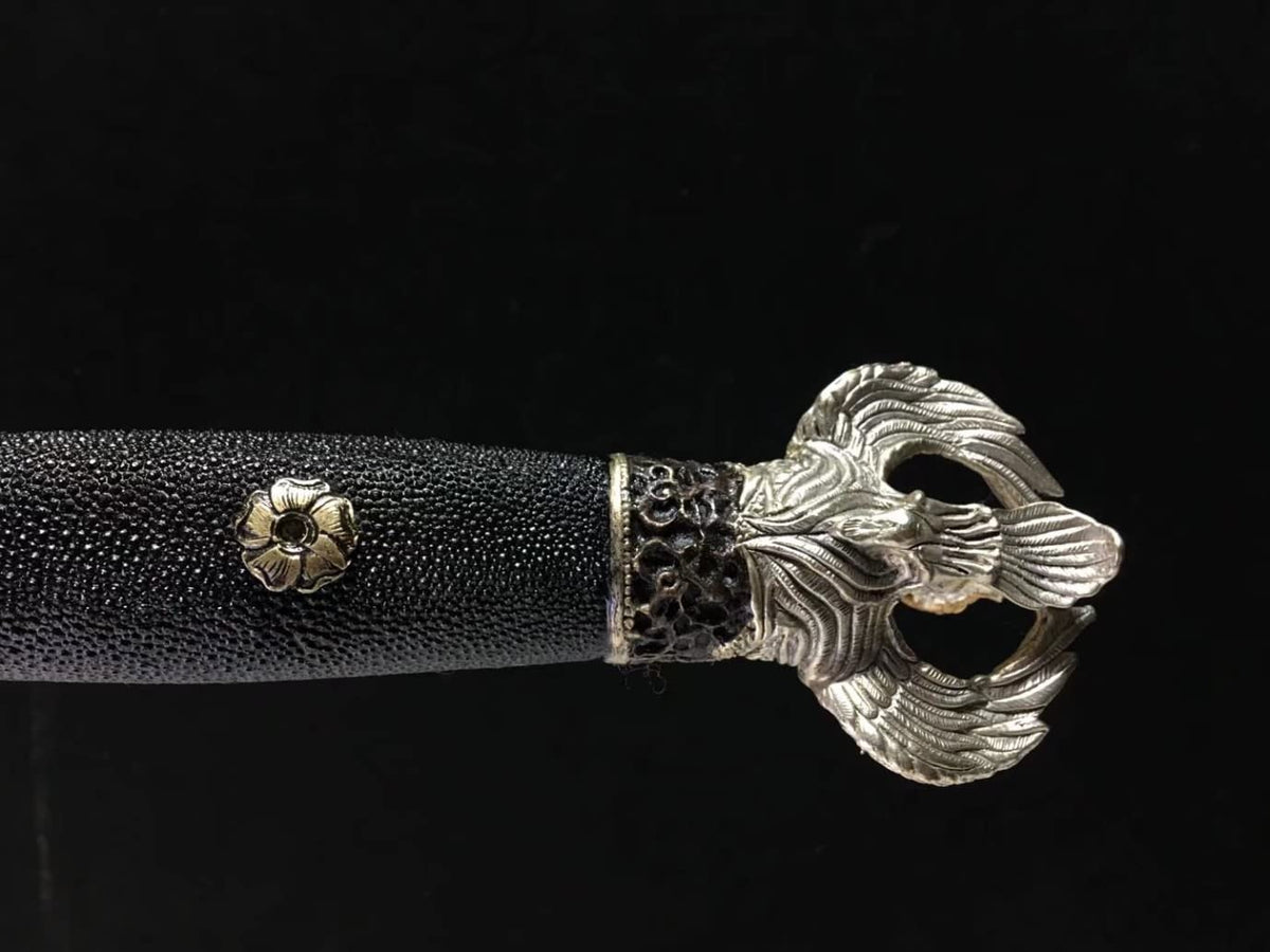 Rosefinch Sword,Forged Damascus Steel Blade,Black Skin Scabbard - Chinese Sword store