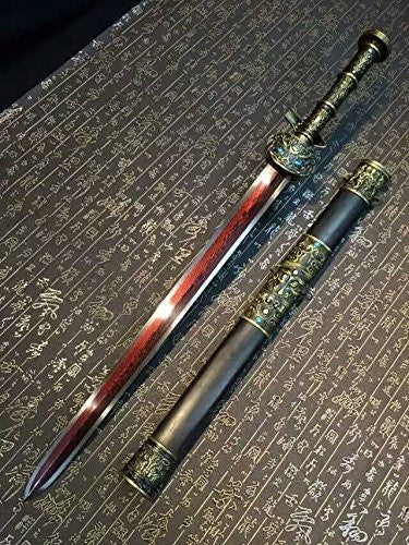 Fengyun jian/Damascus steel red blade/Black wood/Alloy handle/Length 35" - Chinese sword shop
