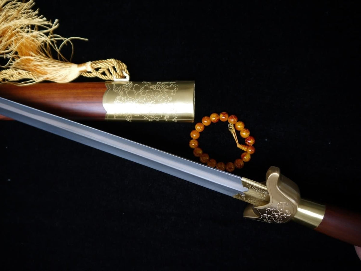 Tai Chi sword/Pattern steel blade/Redwood scabbard/Copper hand-carved pattern - Chinese sword shop