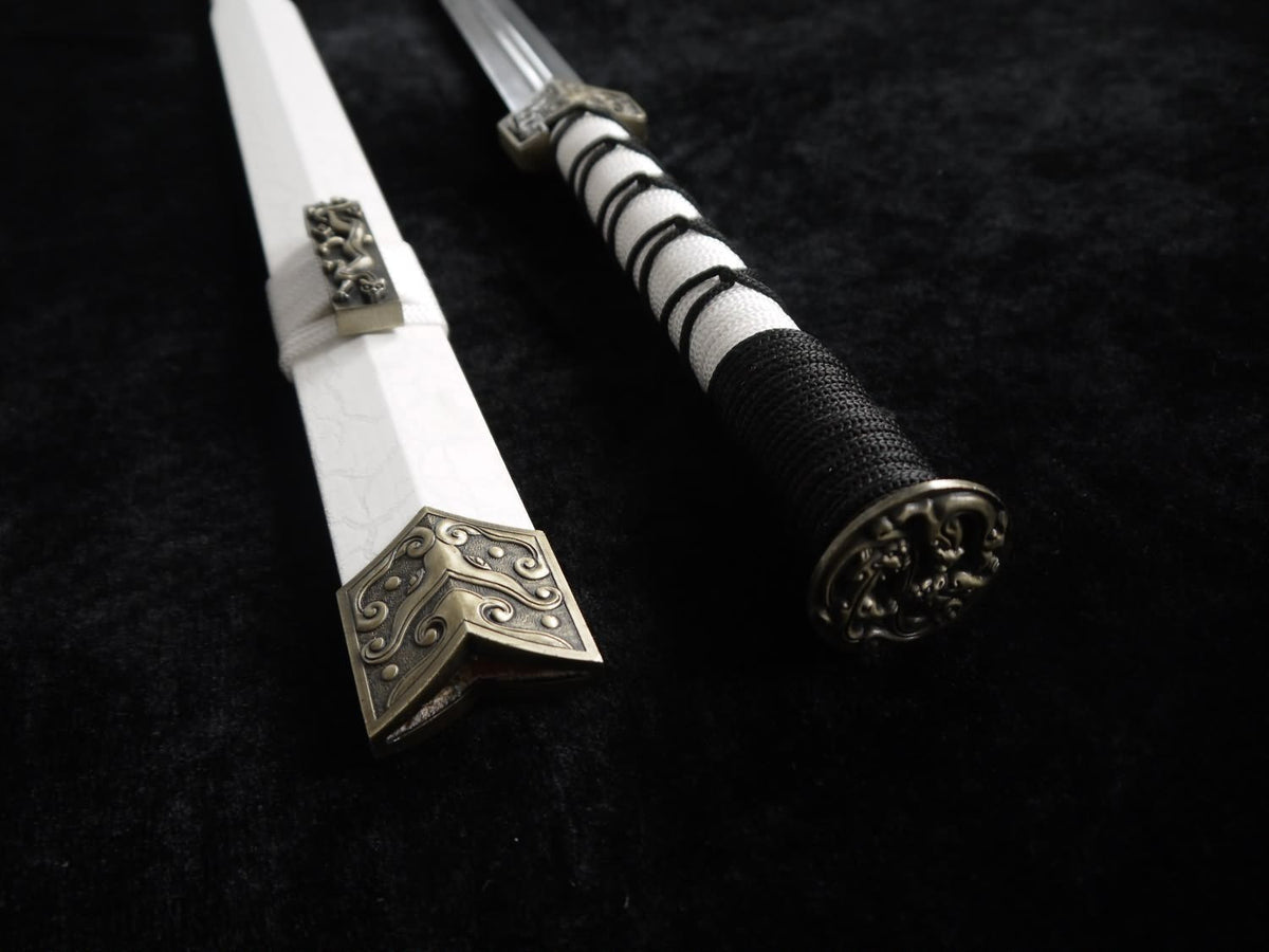 Han jian-Medium carbon steel-White leather paint scabbard - Chinese sword shop