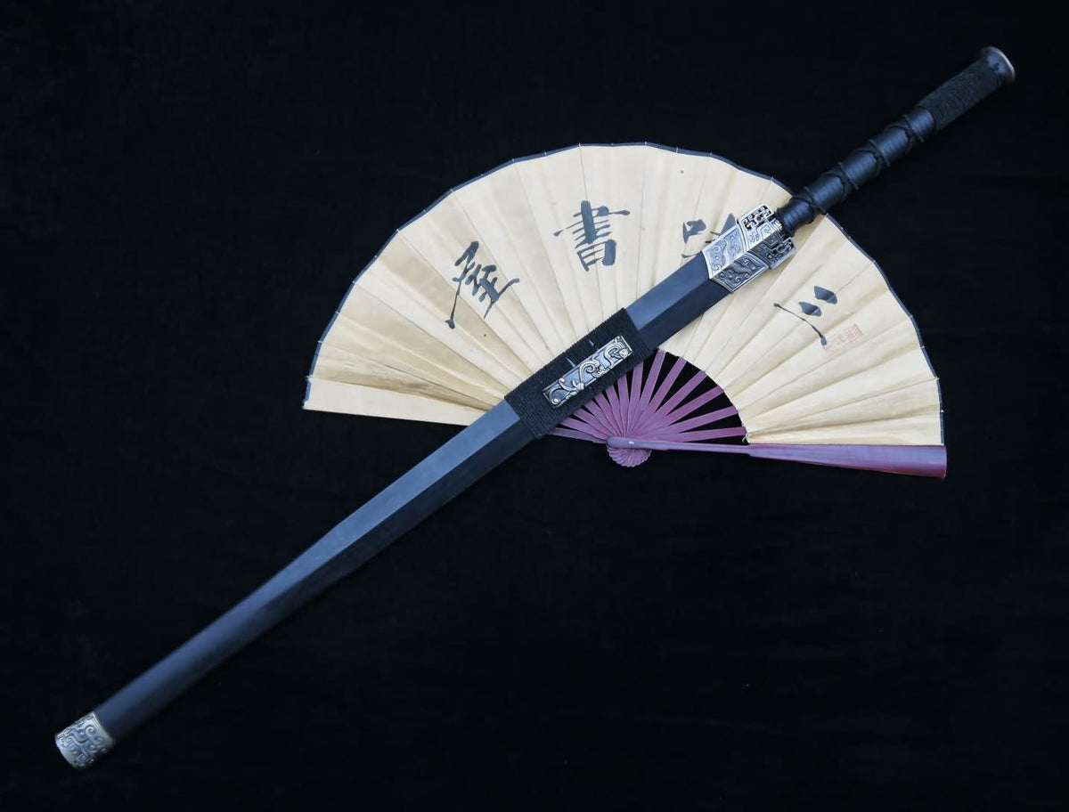 Han jian/Damascus steel Black Blade/Handmade/Black Wood scabbard/Alloy - Chinese sword shop