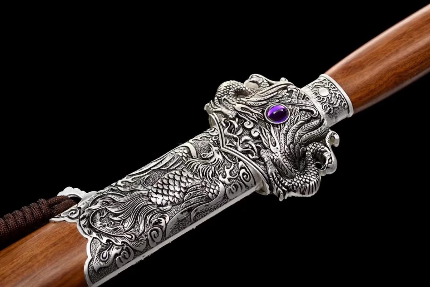 Phoenix Sword,Damascus Steel octahedral Blade,Rosewood Scabbard