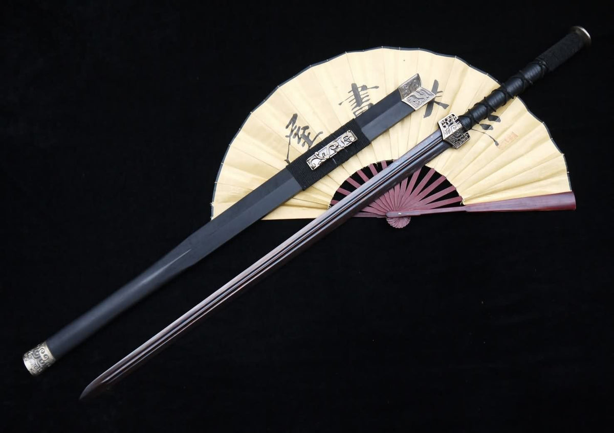 Han jian/Damascus steel Black Blade/Handmade/Black Wood scabbard/Alloy - Chinese sword shop