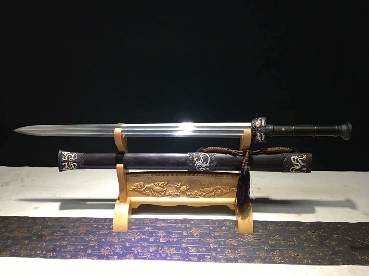 Yuewang Sword Real,Damascus Steel Blades,Brass Fittings,Ebony Scabbard