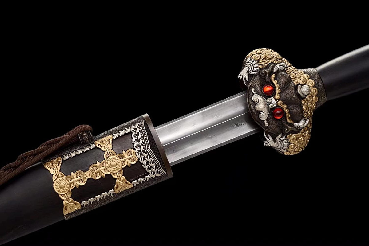 Yongle jian Sword,Hand Forged Damascus Blade,Ebony,Alloy Fittings,Chinese sword