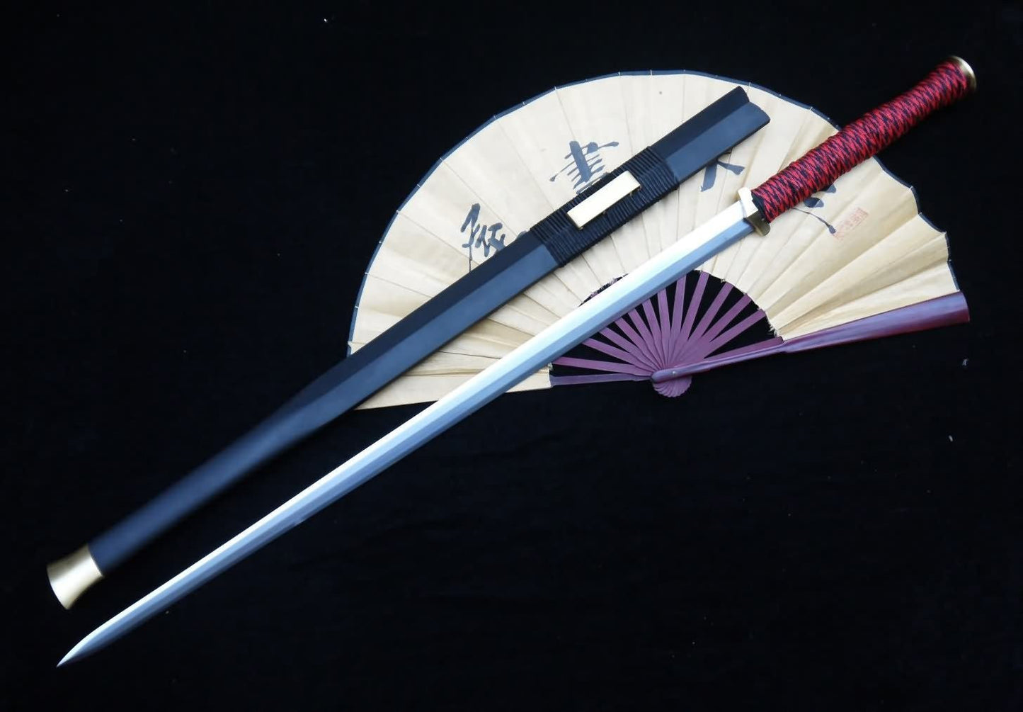 Han sword/High carbon steel blade/Black wood scabbard/Brass - Chinese sword shop