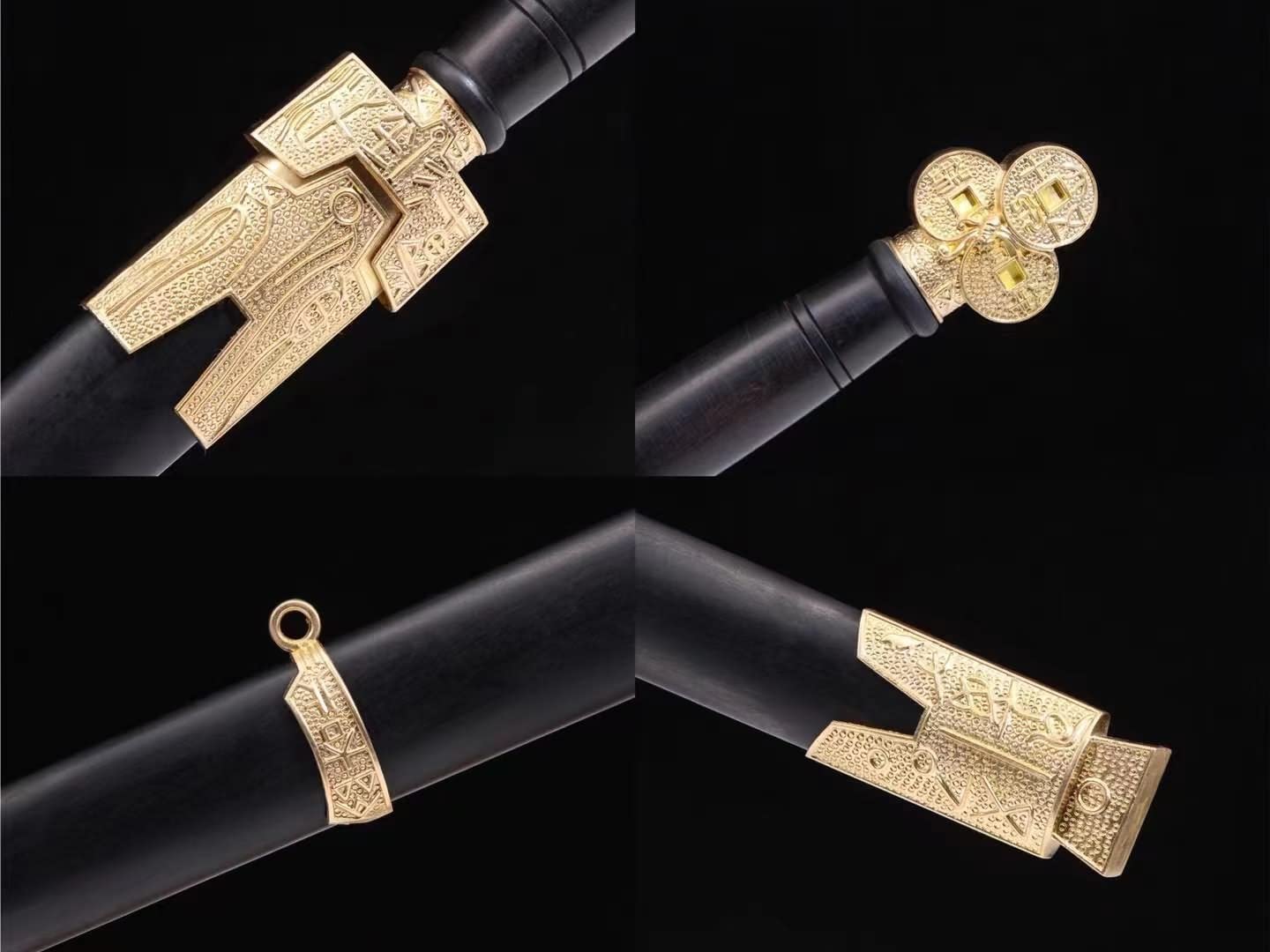 Chinese Swords Forged Damascus Steel Brass Fittings Sword Real Black Wood Scabbard