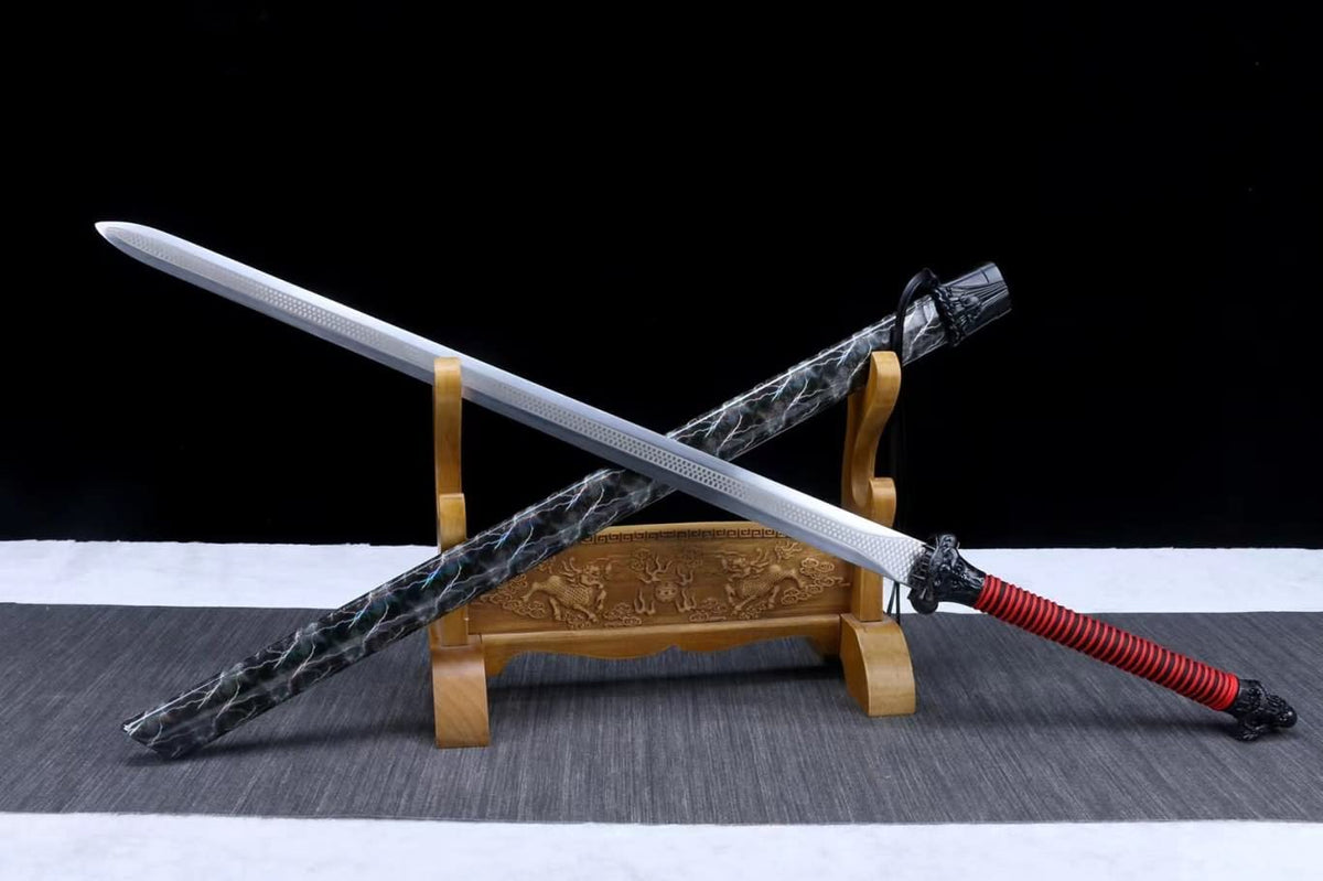 Dragon Tang jian,High Carbon Steel Blade,Alloy Fittings,Leather Scabbard,chinese sword