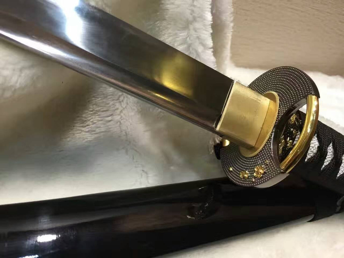 Samurai sword,katana(Medium carbon steel,Alloy fitted,Black paint scabbard)Full tang,Length 39" - Chinese sword shop