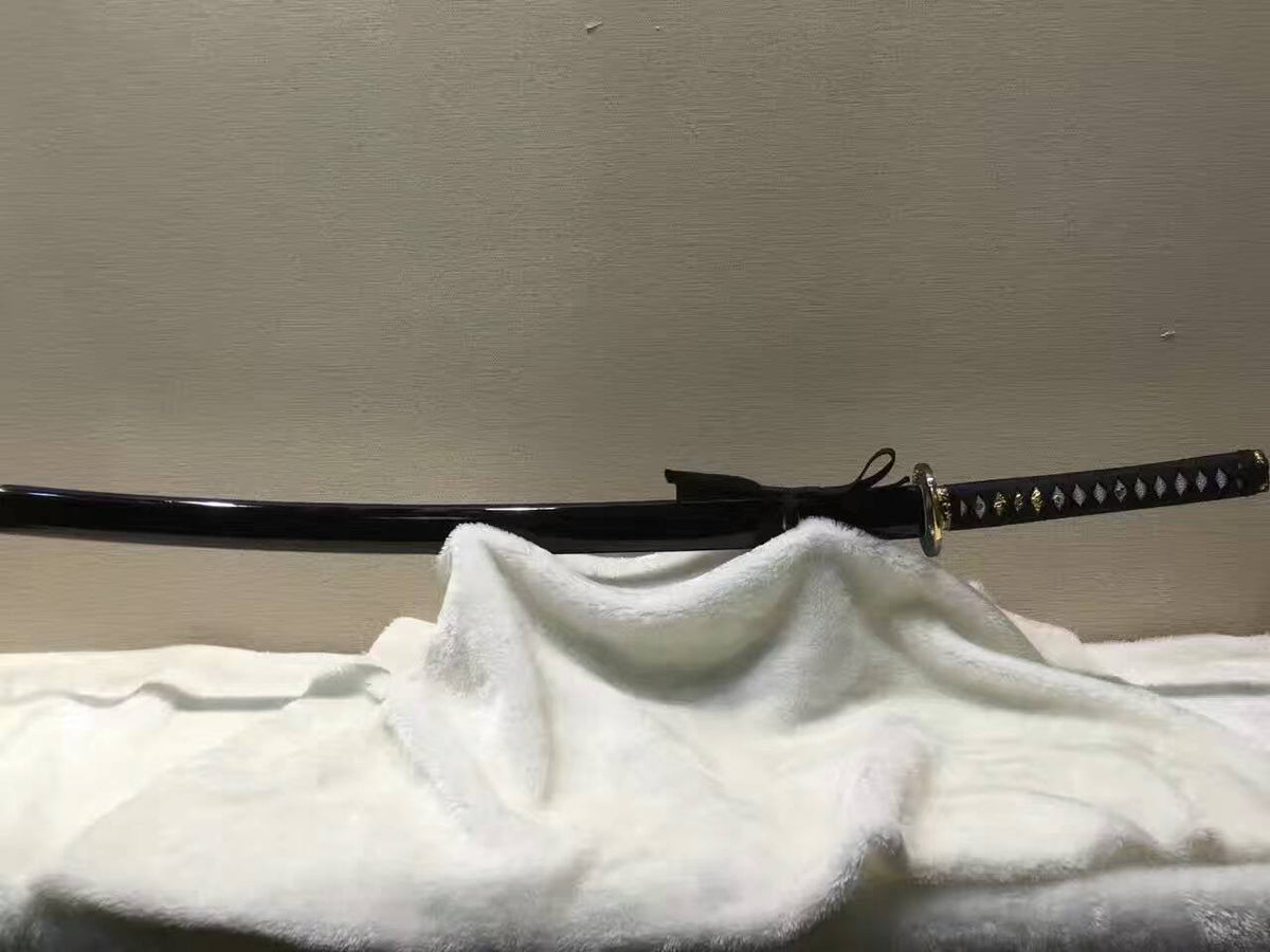 Samurai sword,katana(Medium carbon steel,Alloy fitted,Black paint scabbard)Full tang,Length 39" - Chinese sword shop