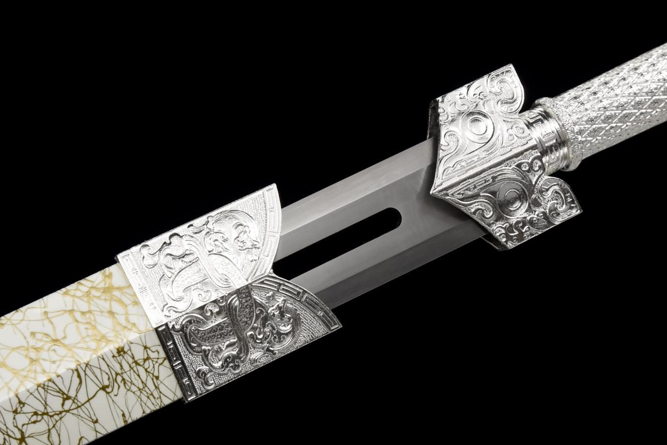 LOONGSWORD,Han jian swords real Forged Hollow Blade,Alloy Fittings,Wood Scabbard