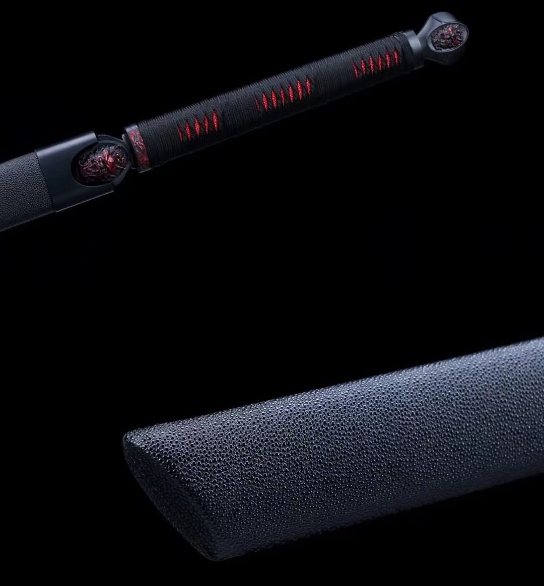 Tang dao Swords Real,High Carbon Steel Etch Blade,Blck Scabbard,chinese swords