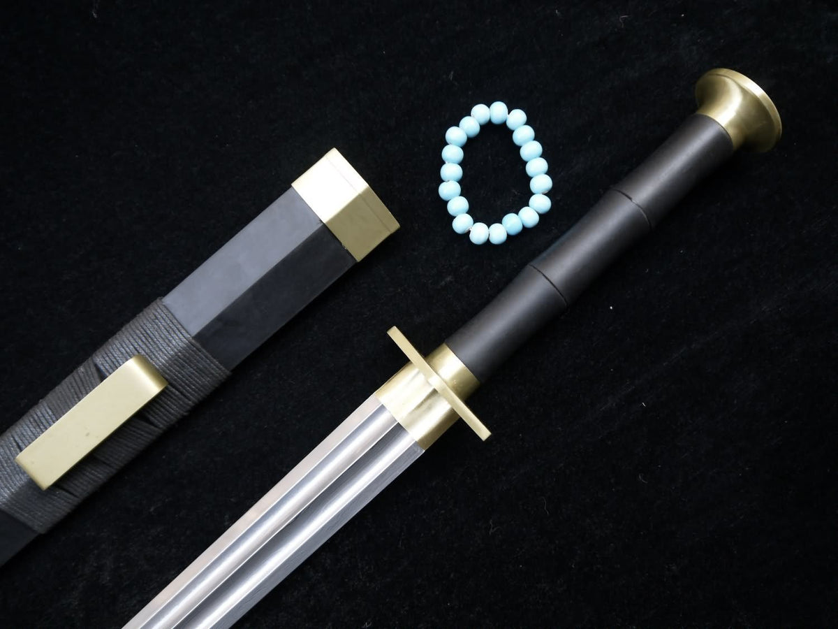 Han jian/Handmade Damascus steel blade/Black wood scabbard/Alloy fitted/Length 31" - Chinese sword shop