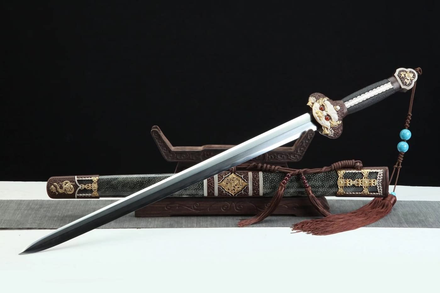 Chinese Sword,Yongle jian,Double-Edged Sword,Forged Damascus Steel