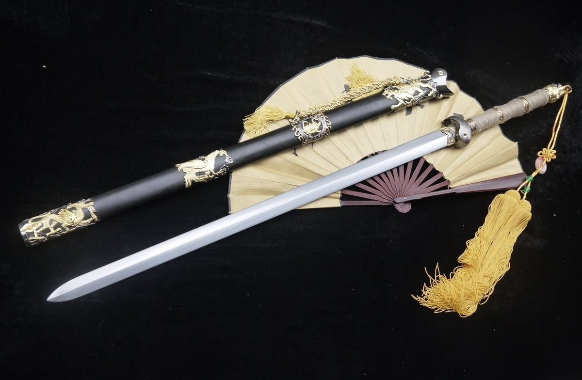 Tortoise snake sword,Damascus steel,Black Scabbard,Hemp twine - Chinese sword shop