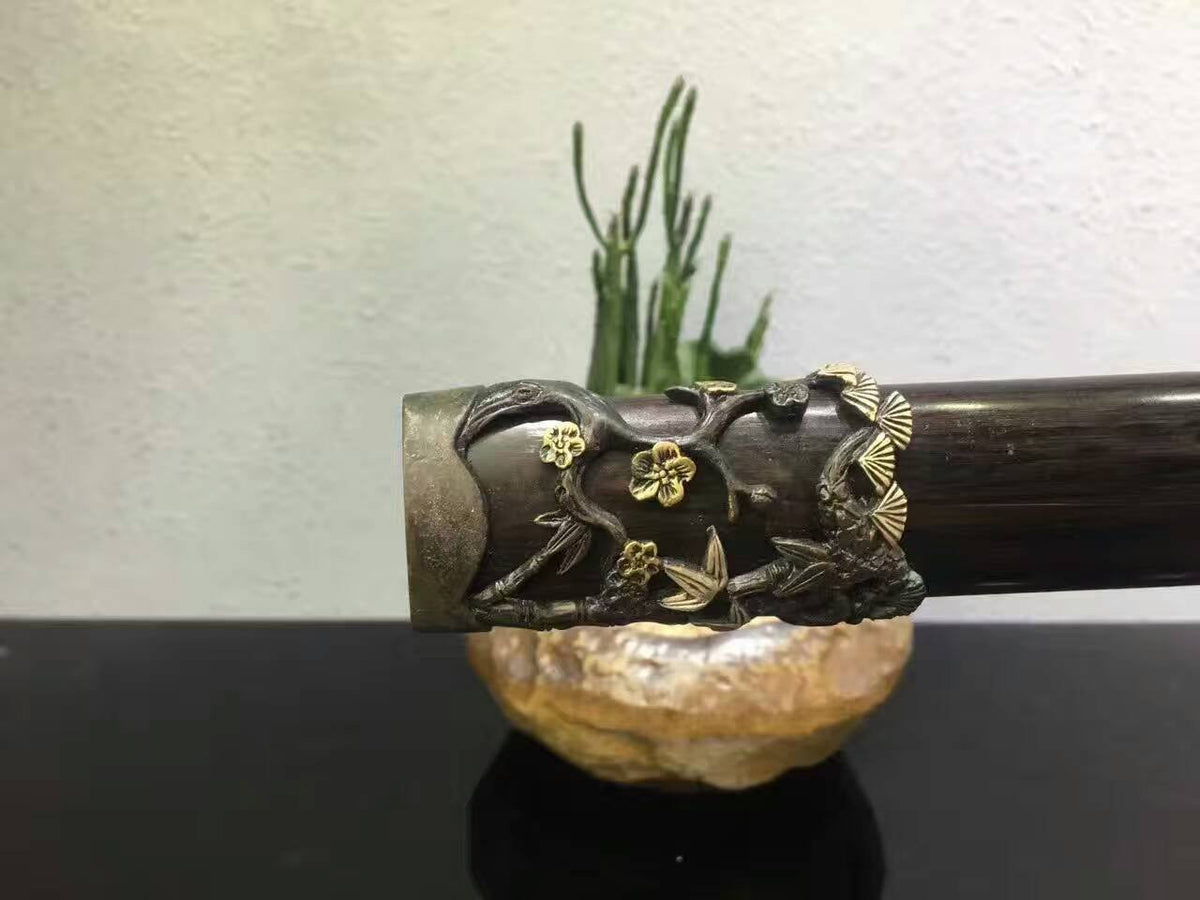 Qing Jian Damascus steel blade Ebony Scabbard Brass - Chinese sword shop
