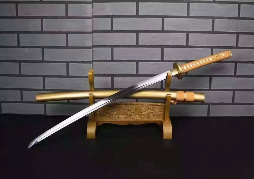 Samurai sword/Katana uchigatana/High carbon steel blade/Golden yellow scabbard/Full tang/Length 39" - Chinese sword shop