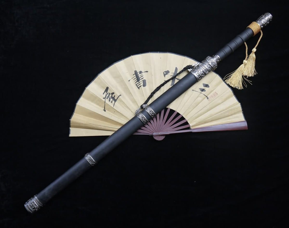 Hidden Dragon sword(Damascus steel,Black wood scabbard,Alloy fitted)Length 39" - Chinese sword shop