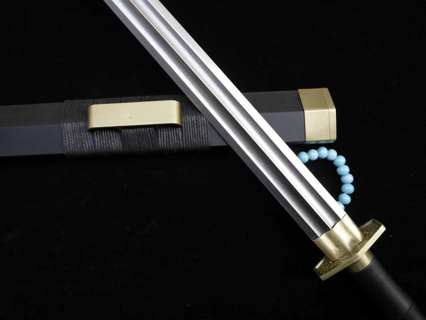 Han jian/Handmade Damascus steel blade/Black wood scabbard/Alloy fitted/Length 31" - Chinese sword shop