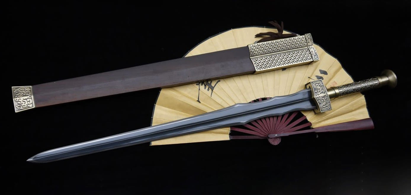 Hua Mulan jian sword,Medium carbon steel black blade,Alloy fittings,Rosewood scabbard,Length 41" - Chinese sword shop