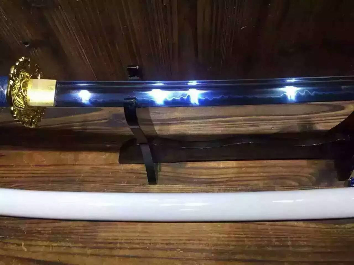 Samurai sword/katana/T10 high carbon steel blue blade/Solid wood Scabbard/Copper tusba/Length 39" - Chinese sword shop