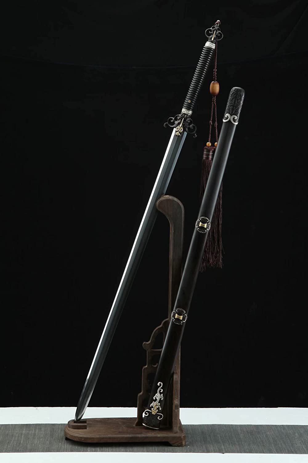 Fire Dragon jian,Forged Damascus Steel Blade,Brass Fittings,Ebony Scabbard,chinese sword