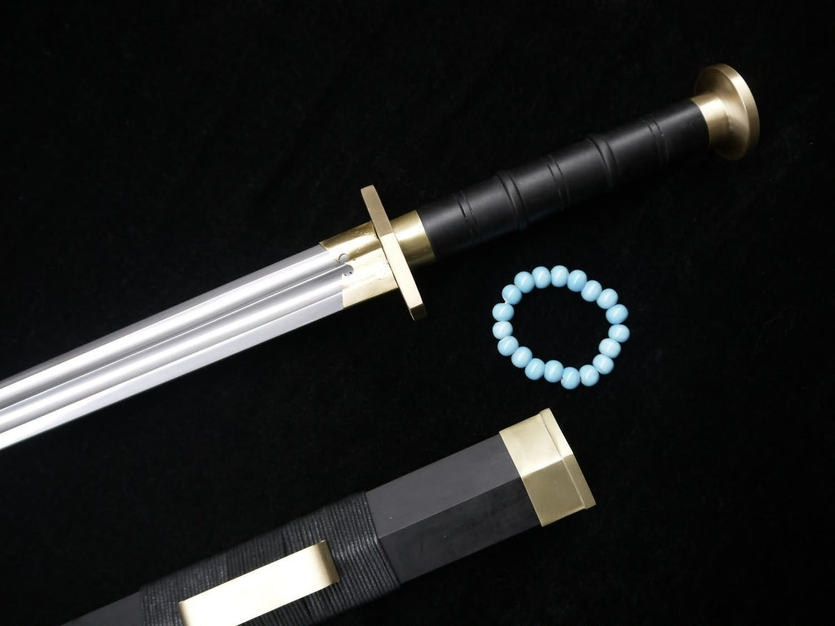 Han swords Handmade Damascus steel blade Black scabbard Brass fitted - Chinese sword shop