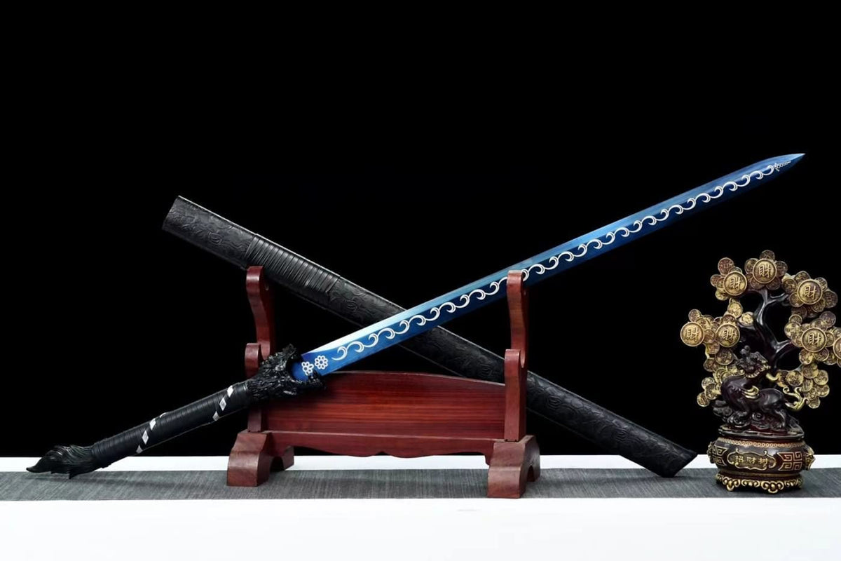 Dragon Tang jian,Forged High Carbon Steel Etched Blade,Fake Leather Scabbard,Chinese swords