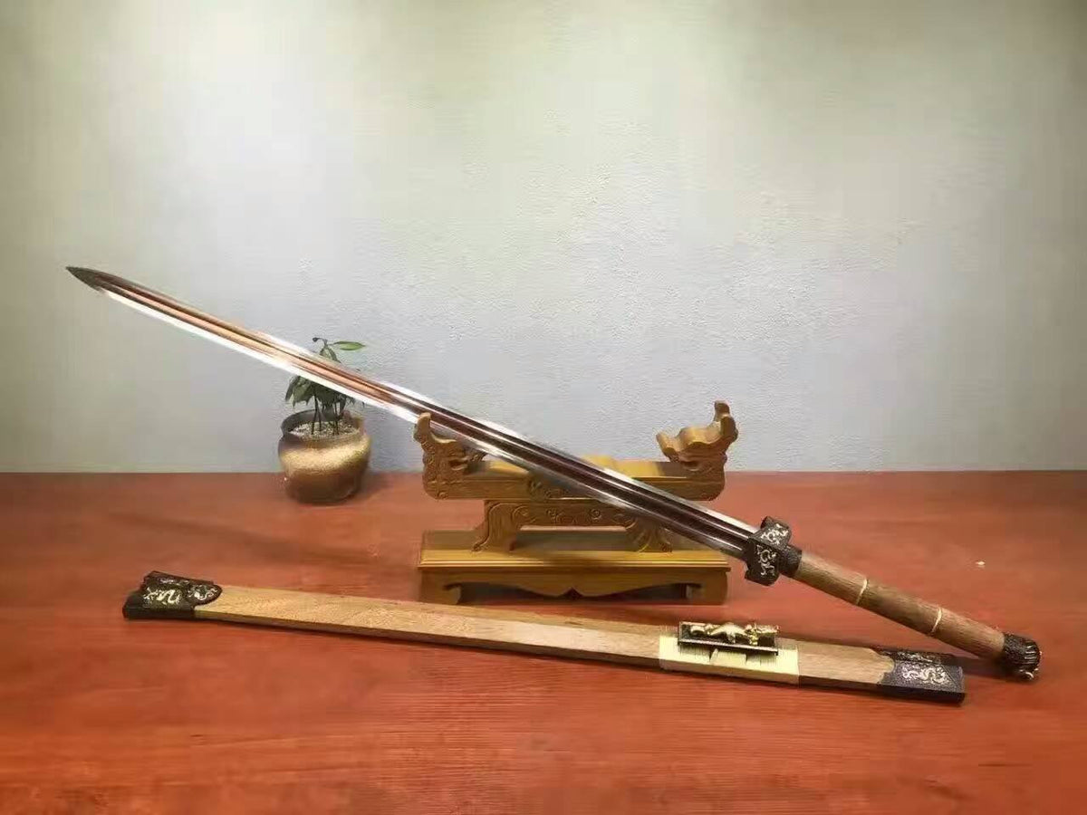 Han jian/Damascus steel blade/Rosewood scabbard/Brass/Length 42" - Chinese sword shop