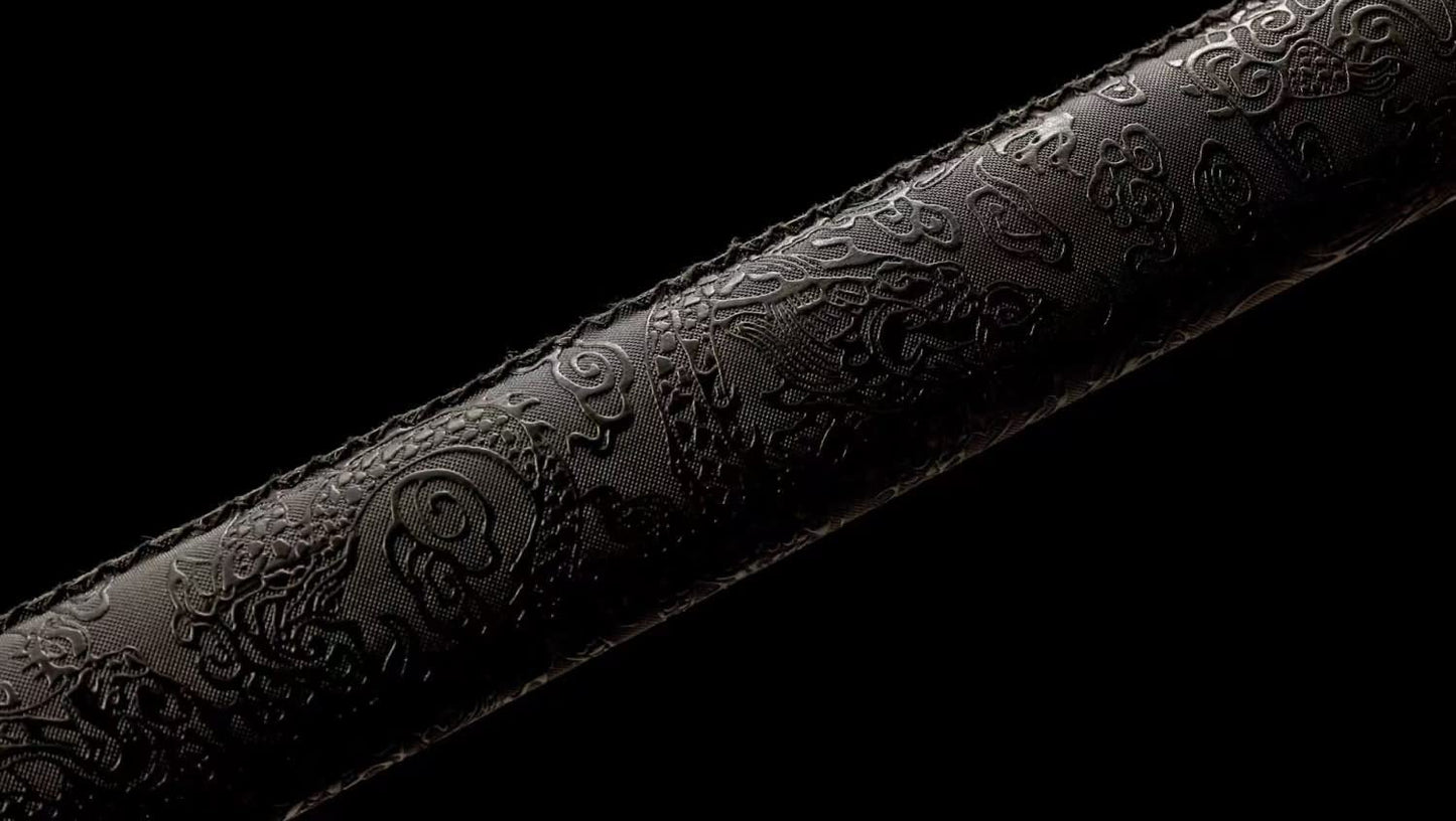 Tang jian 1045 Medium Carbon Steel Etch Blade Faux Leather Scabbard,chinese sword