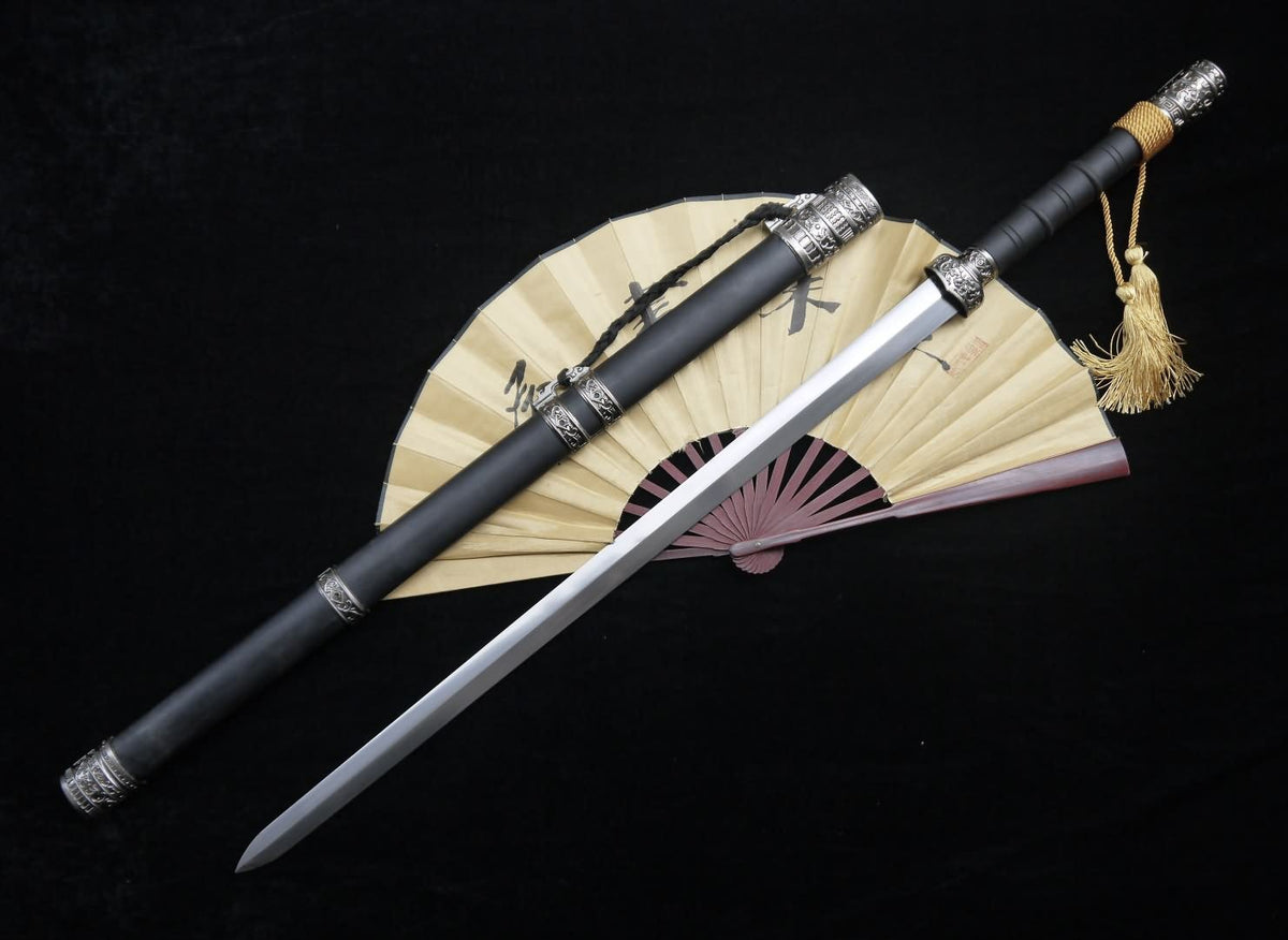 Hidden Dragon sword(Damascus steel,Black wood scabbard,Alloy fitted)Length 39" - Chinese sword shop