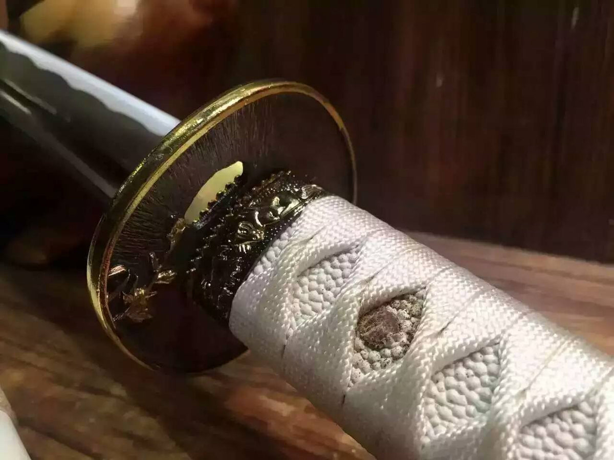 katana/Samurai sword/Medium carbon steel/Alloy fitted/Wood white paint Scabbard/Length 39" - Chinese sword shop