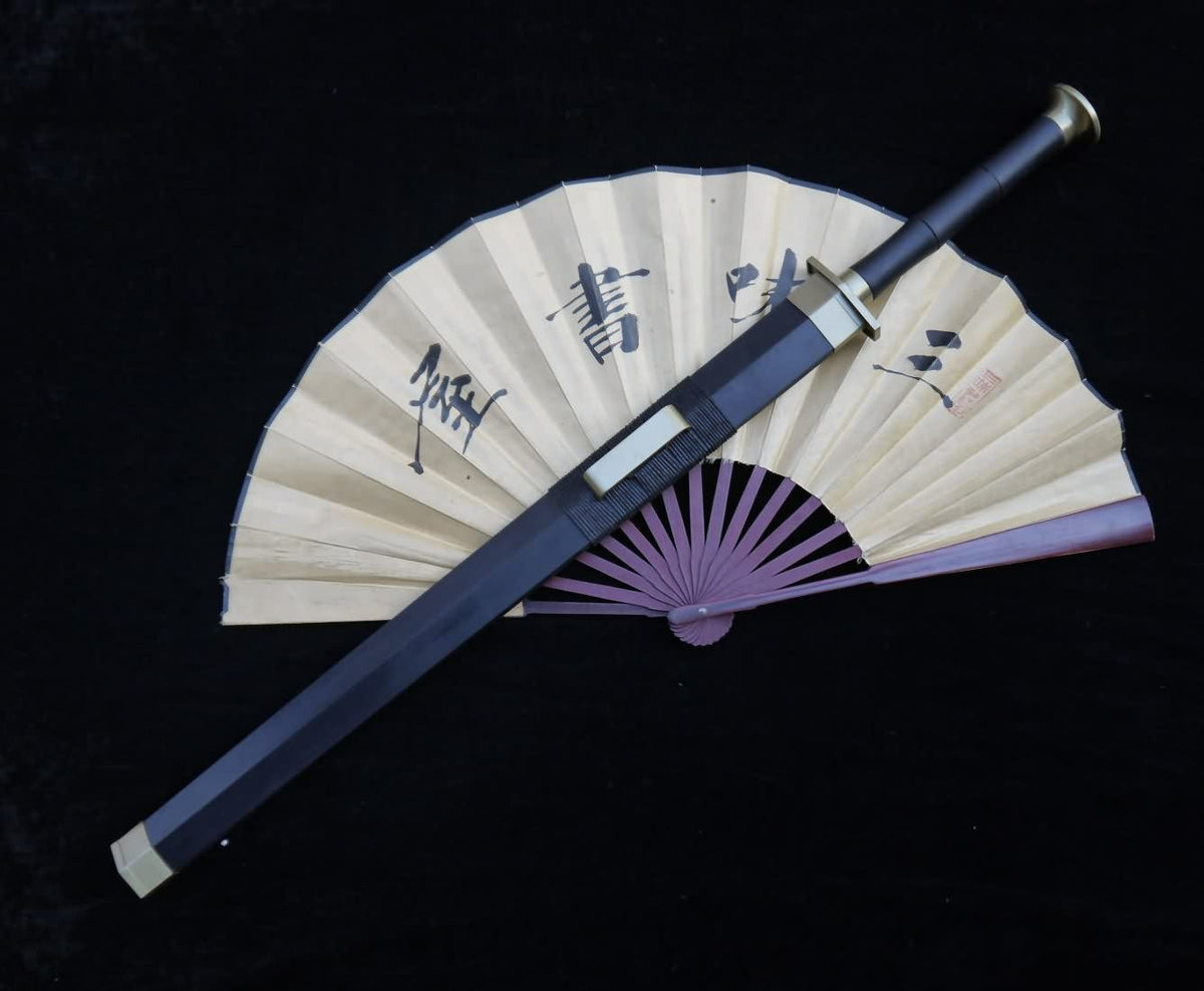 Han jian/Handmade Damascus steel blade/Black wood scabbard/Alloy fitted/Length 31" - Chinese sword shop