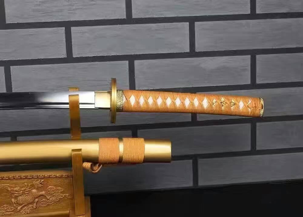 Samurai sword/Katana uchigatana/High carbon steel blade/Golden yellow scabbard/Full tang/Length 39" - Chinese sword shop