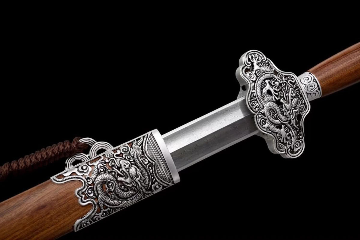 Nine Dragons Sword,Damascus Steel Blades,Rosewood Scabbard,Alloy Fittings