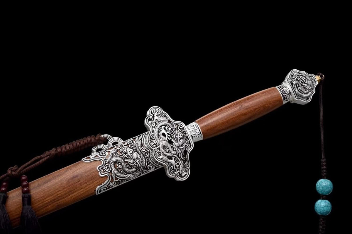 Nine Dragons Sword,Damascus Steel Blades,Rosewood Scabbard,Alloy Fittings